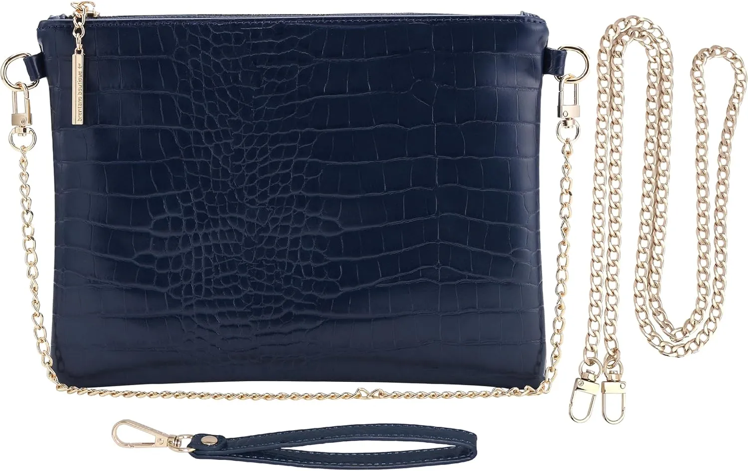 B BRENTANO Vegan Clutch Bag Pouch with removable wristlet and two size metal chain
