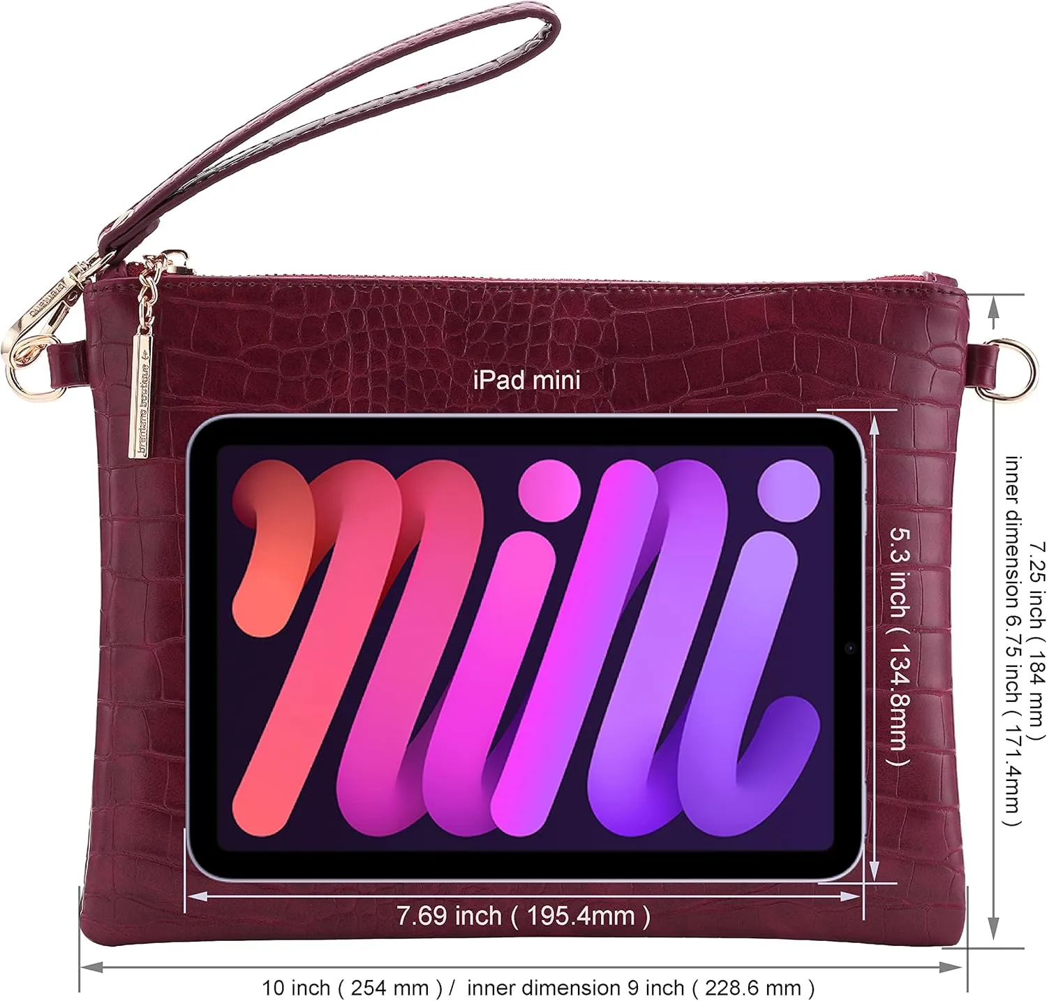 B BRENTANO Vegan Clutch Bag Pouch with removable wristlet and two size metal chain