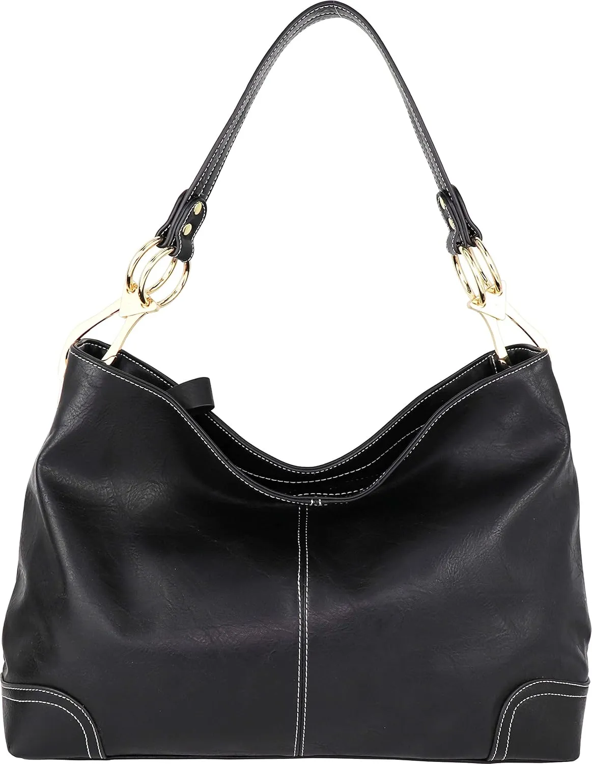 B BRENTANO Vegan Leather Large Hobo Shoulder Bag with Snap Hook Hardware