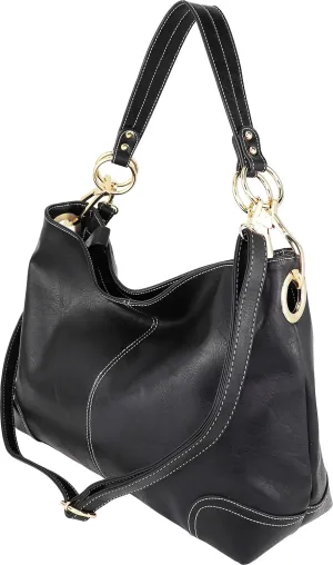 B BRENTANO Vegan Leather Large Hobo Shoulder Bag with Snap Hook Hardware