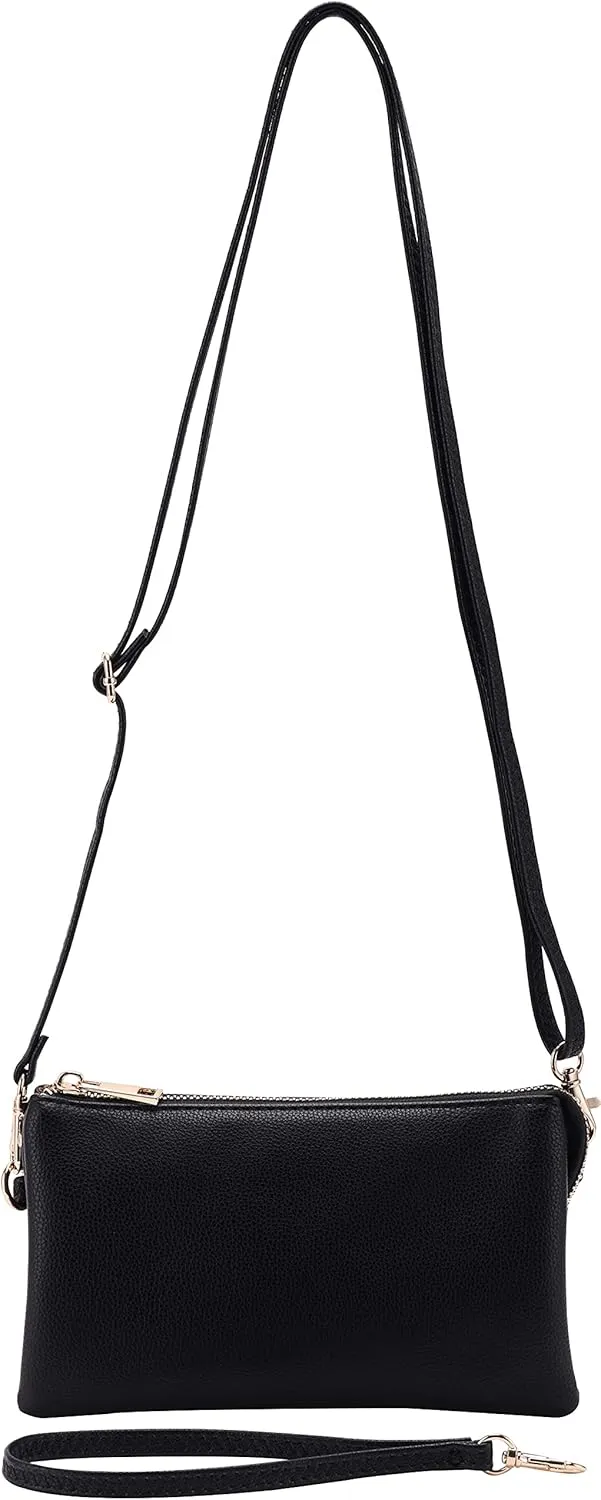 B BRENTANO Vegan Leather Multi-Pocket Crossbody Purse/Clutch with Card Slots, Removable Wristlet & Adjustable Shoulder Strap