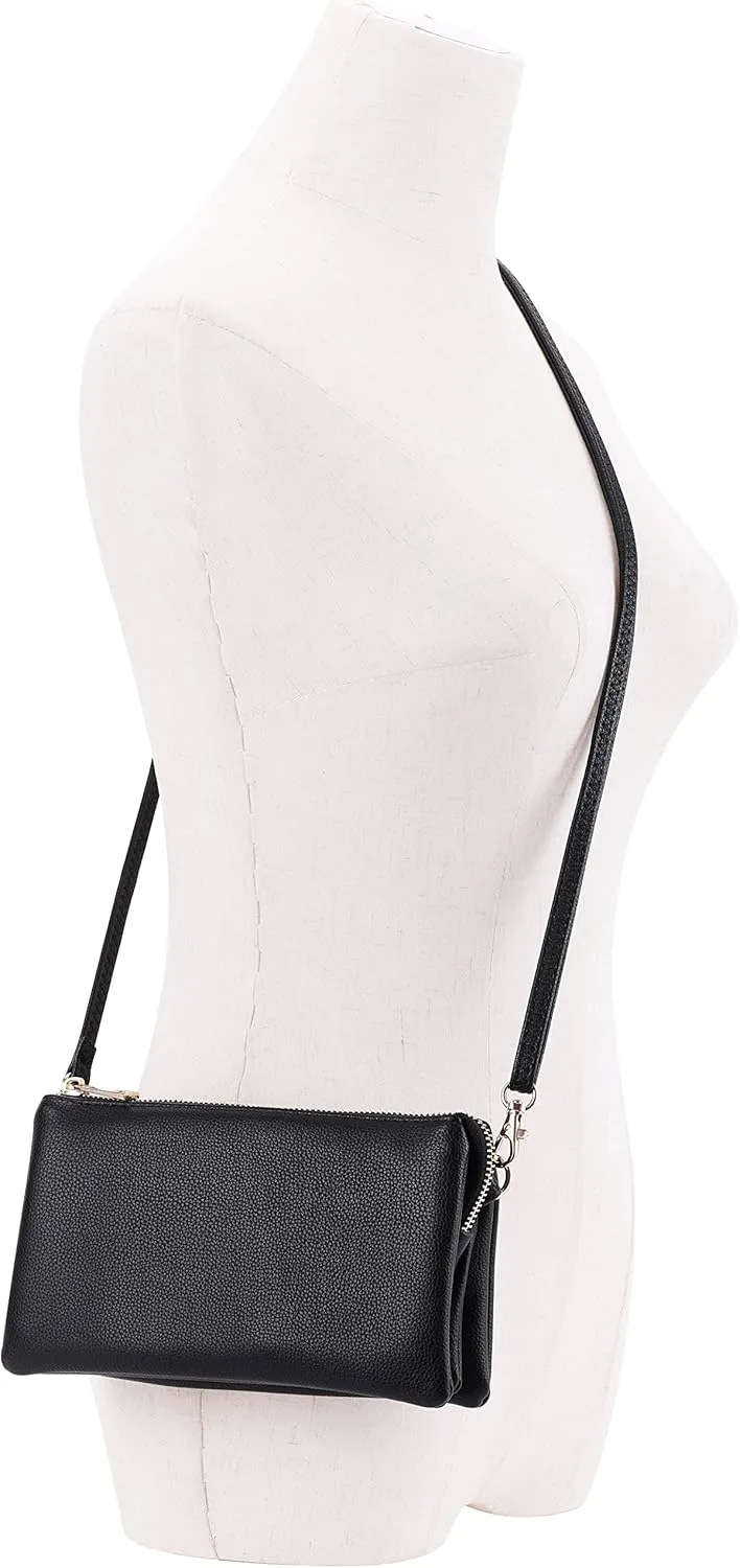 B BRENTANO Vegan Leather Multi-Pocket Crossbody Purse/Clutch with Card Slots, Removable Wristlet & Adjustable Shoulder Strap