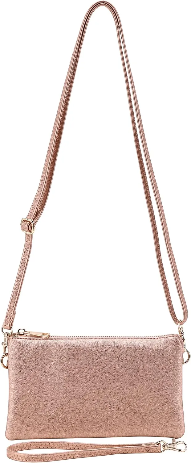 B BRENTANO Vegan Leather Multi-Pocket Crossbody Purse/Clutch with Card Slots, Removable Wristlet & Adjustable Shoulder Strap