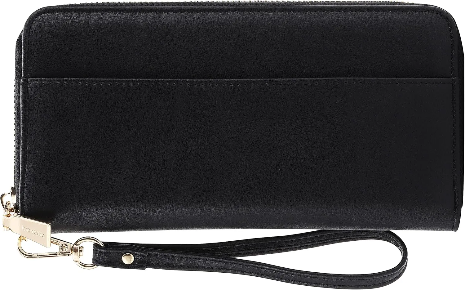 B BRENTANO Vegan Leather Slim Single-Zipper Wallet with Pocket, Wristlet and Tassel Accent (Black)
