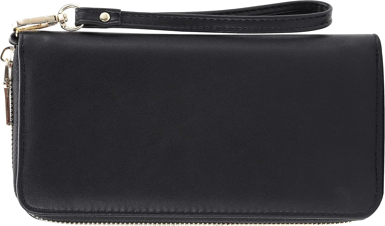 B BRENTANO Vegan Leather Slim Single-Zipper Wallet with Pocket, Wristlet and Tassel Accent (Black)