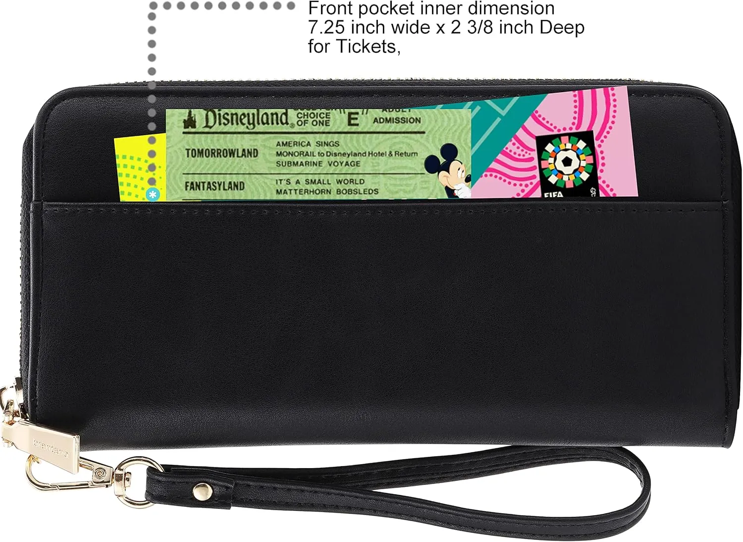 B BRENTANO Vegan Leather Slim Single-Zipper Wallet with Pocket, Wristlet and Tassel Accent (Black)