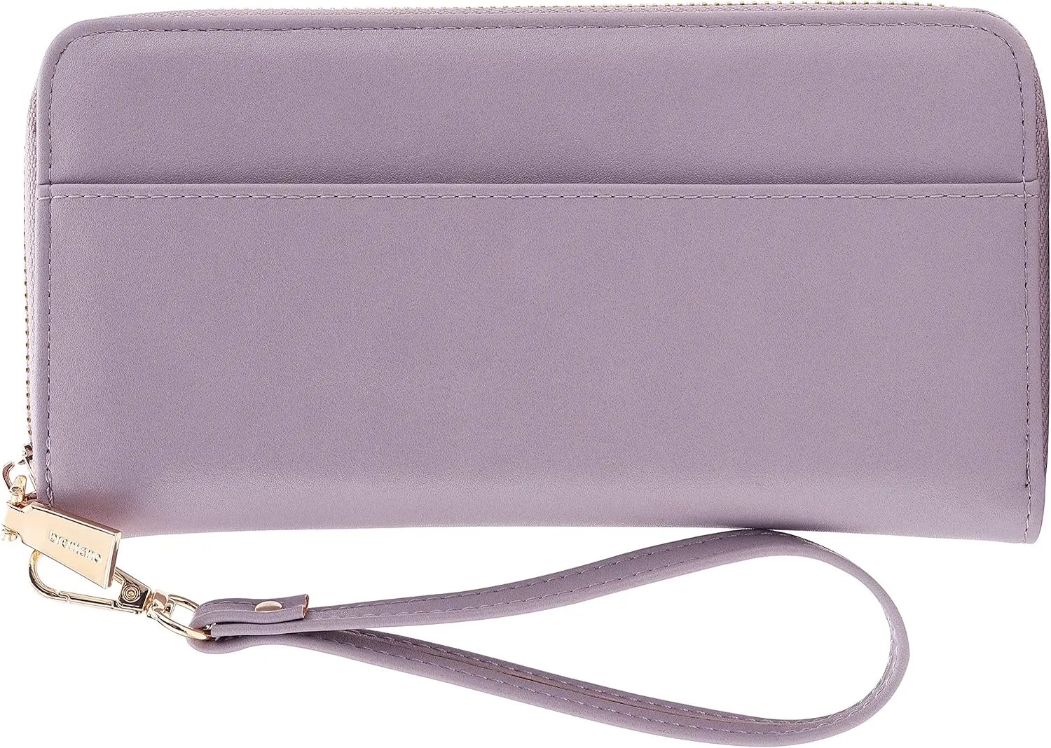 B BRENTANO Vegan Leather Slim Single-Zipper Wallet with Pocket, Wristlet and Tassel Accent (Lilac)
