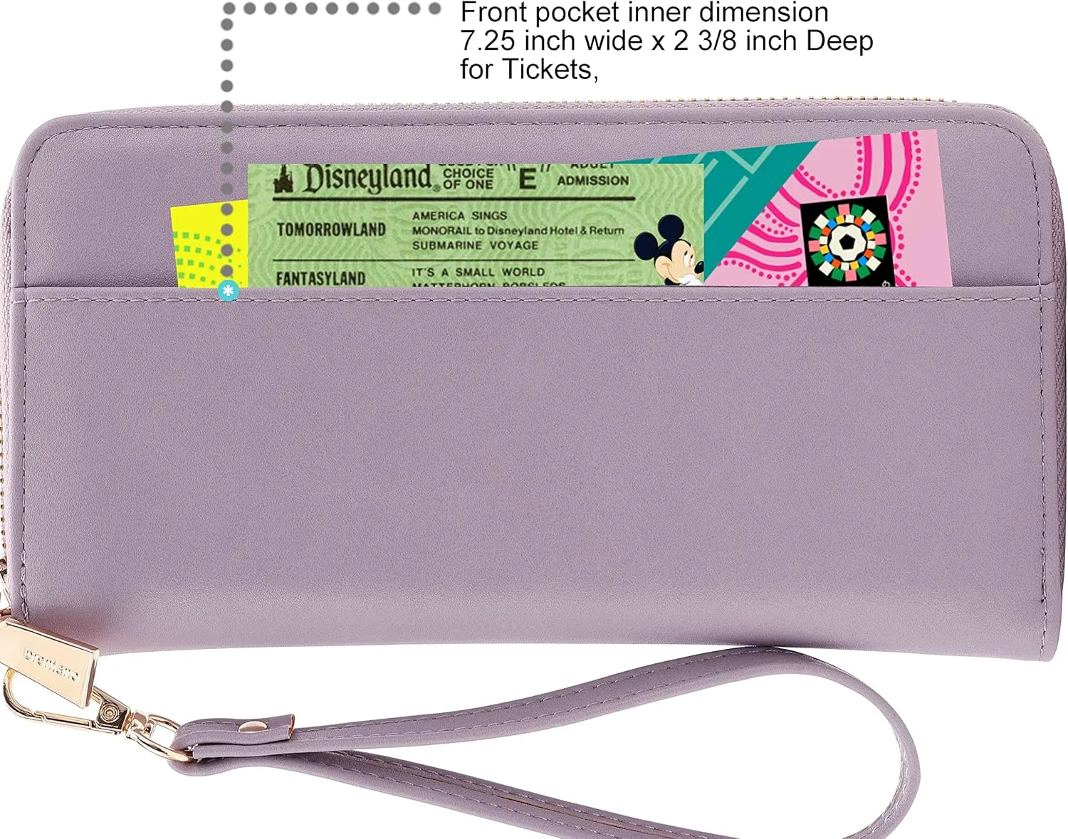 B BRENTANO Vegan Leather Slim Single-Zipper Wallet with Pocket, Wristlet and Tassel Accent (Lilac)