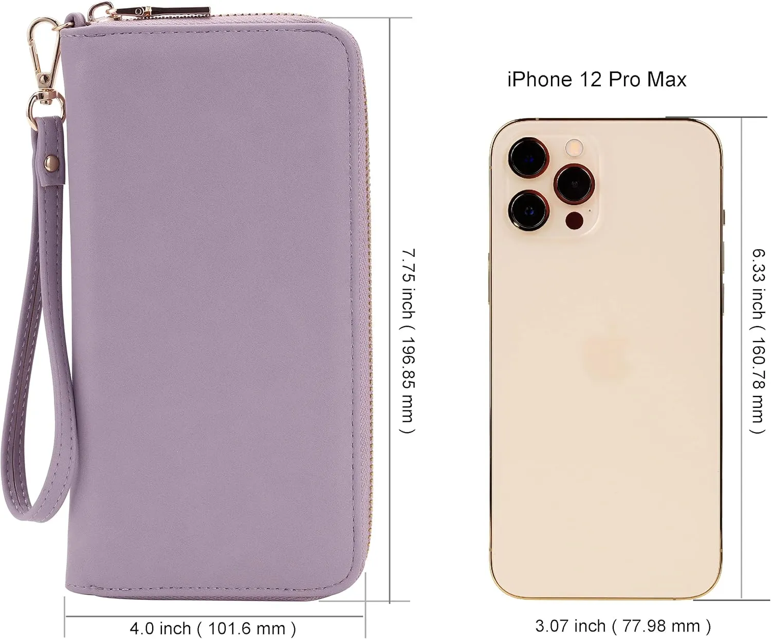 B BRENTANO Vegan Leather Slim Single-Zipper Wallet with Pocket, Wristlet and Tassel Accent (Lilac)