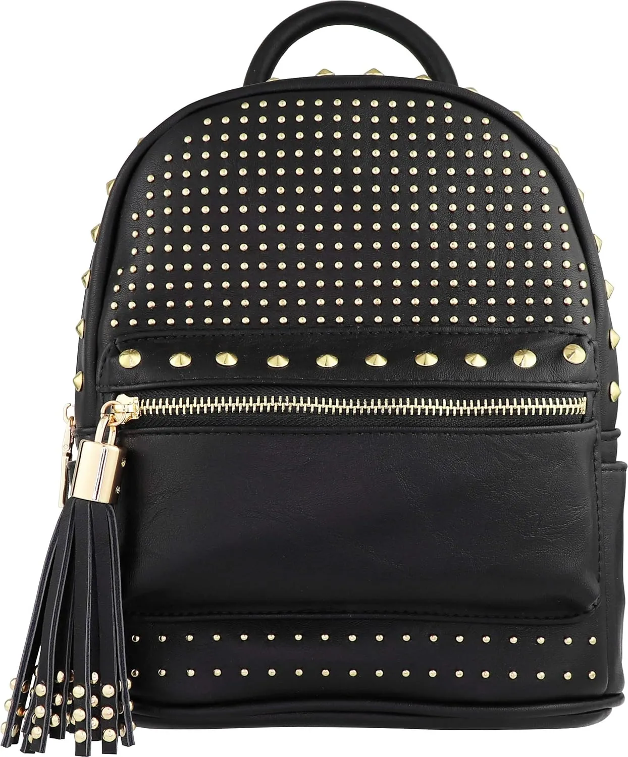 B BRENTANO Vegan Studded Mini Daypack with Tassel Accents (Black)