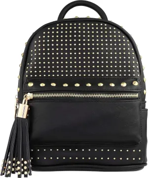 B BRENTANO Vegan Studded Mini Daypack with Tassel Accents (Black)