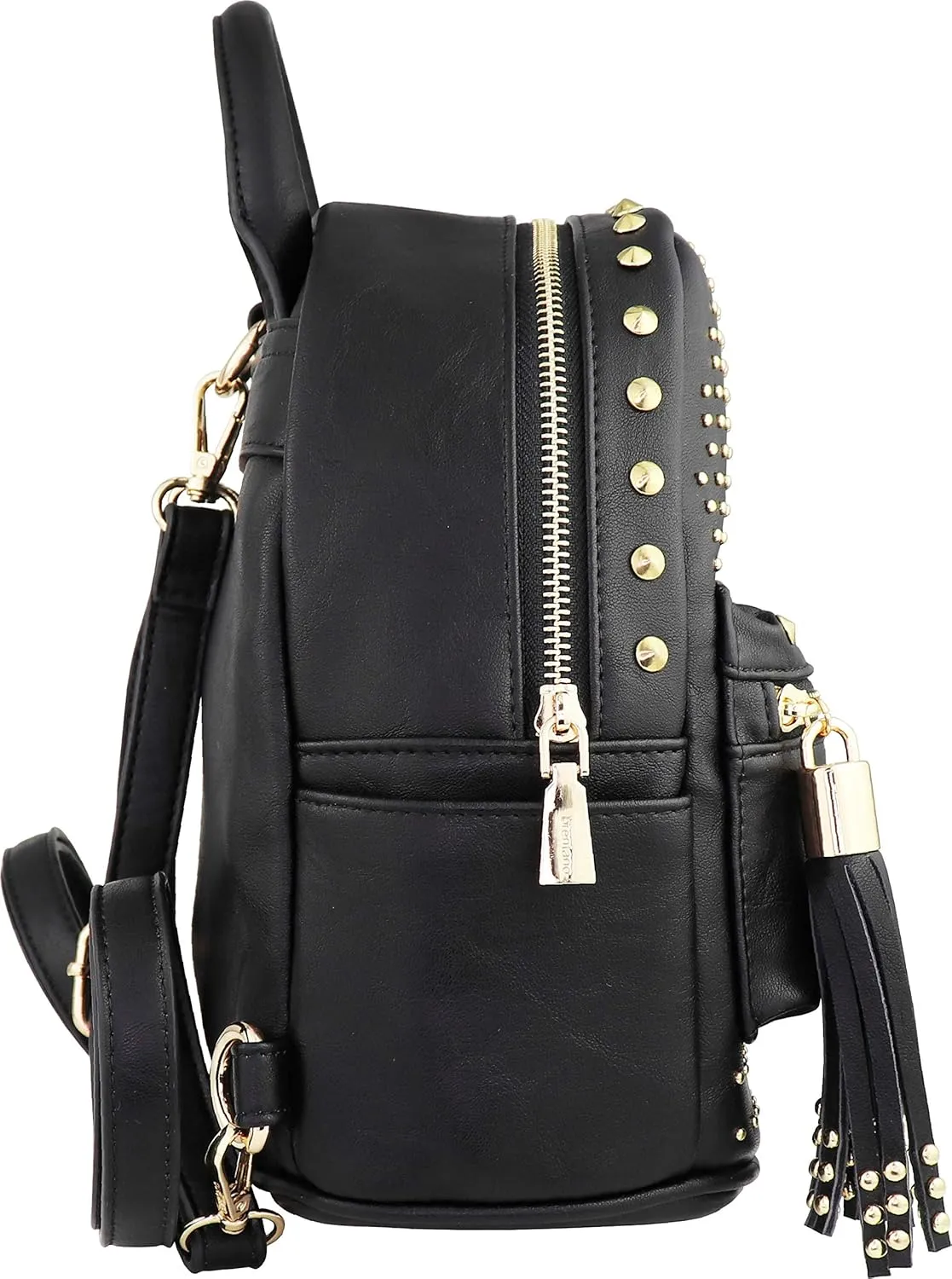 B BRENTANO Vegan Studded Mini Daypack with Tassel Accents (Black)