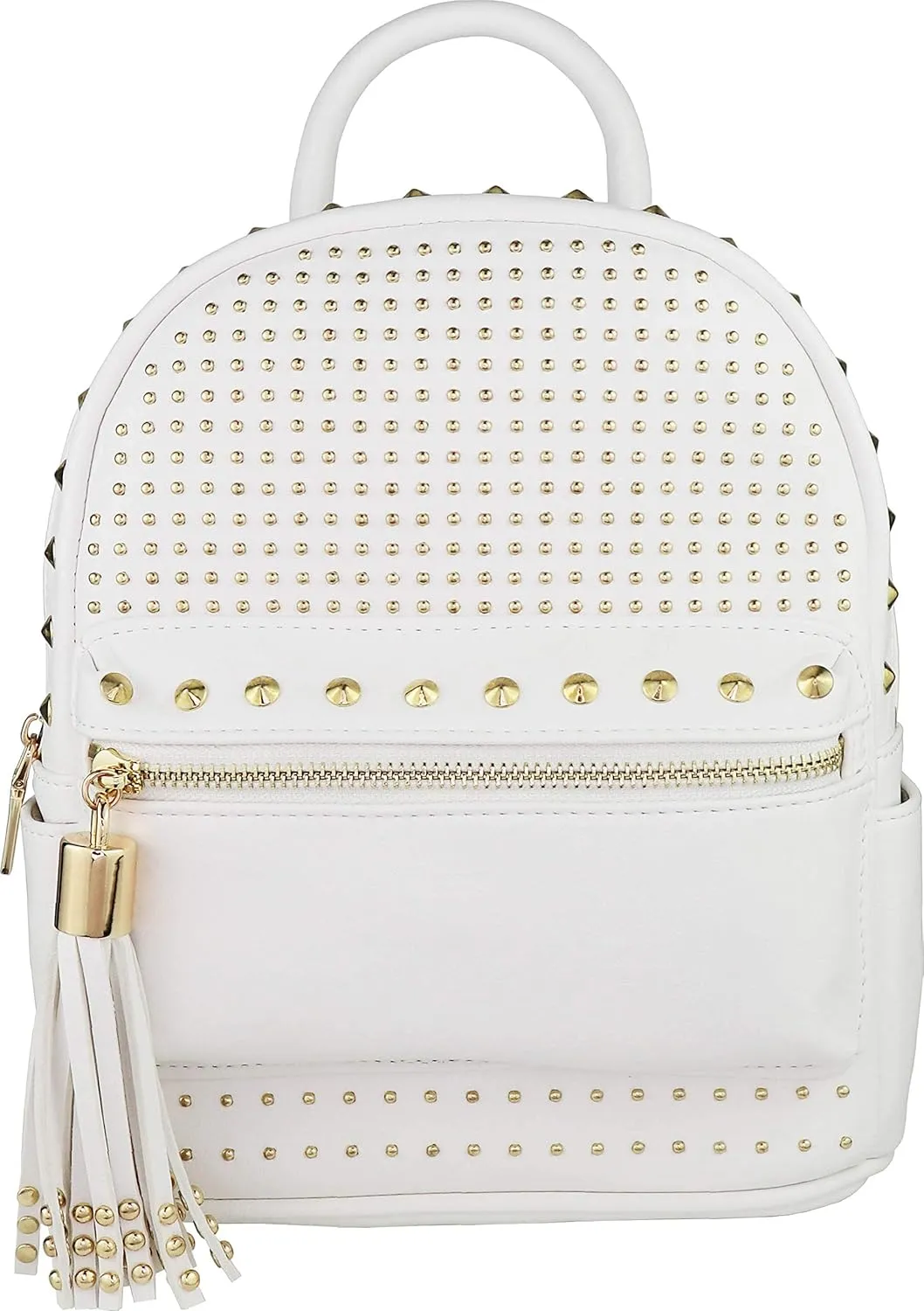 B BRENTANO Vegan Studded Mini Daypack with Tassel Accents (White)