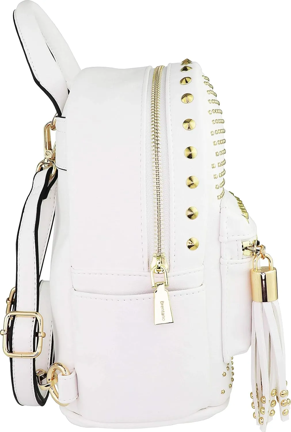 B BRENTANO Vegan Studded Mini Daypack with Tassel Accents (White)
