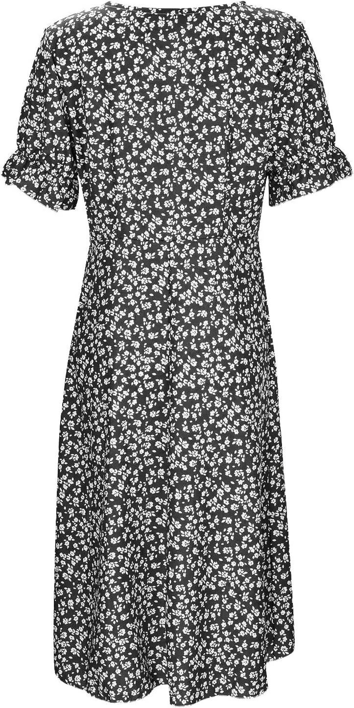 Beach Dresses for Women,2025 Summer Trendy Elegant Wrap V Neck Floral Boho Dress,Flowy Ruched Hawaiian Maxi Dress