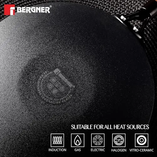 BERGNER Odin 26 cm Cast Iron Roti Tawa - Wooden Handle, Enamel Finish, Induction & Gas Compatible