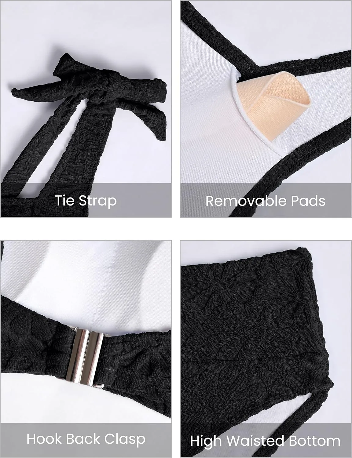 Blooming Jelly Womens High Waisted Bikini Set Tie Strap Jacquard Terry Cloth 2 Piece Swimsuit Modest Cute Retro Bathing Suit