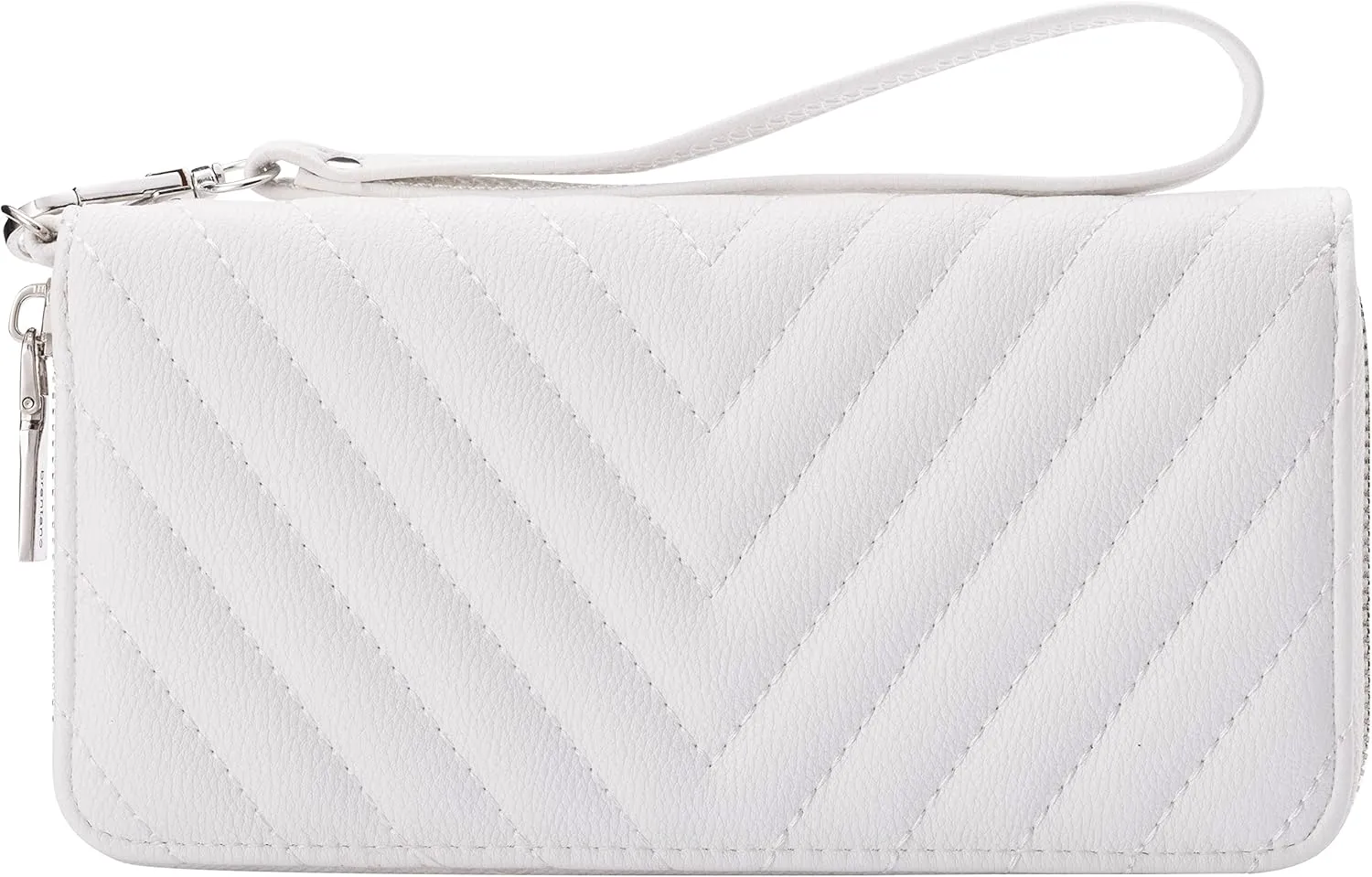 Brentano Vegan Leather Slim Single-Zipper Chevron Embroidered Wallet Clutch with Removable Wrist Strap (WHITE)