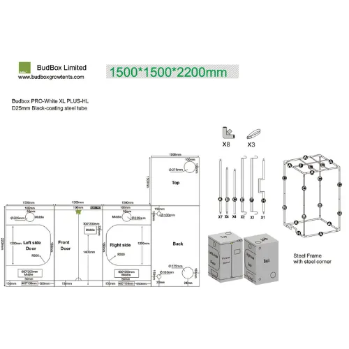 BudBox Pro XL Plus-HL Silver 150x150x220cm (5'x5'x7'4")