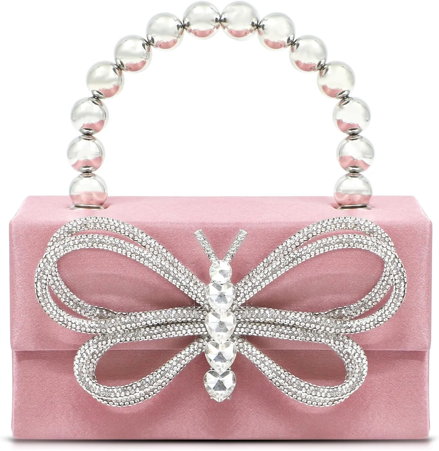 Butterfly Rhinestone Evening Bag, Clutch Purses for Women, Sequin Small Tote Bag, Handbag for Wedding, Prom, Parties, Travel(Pink)