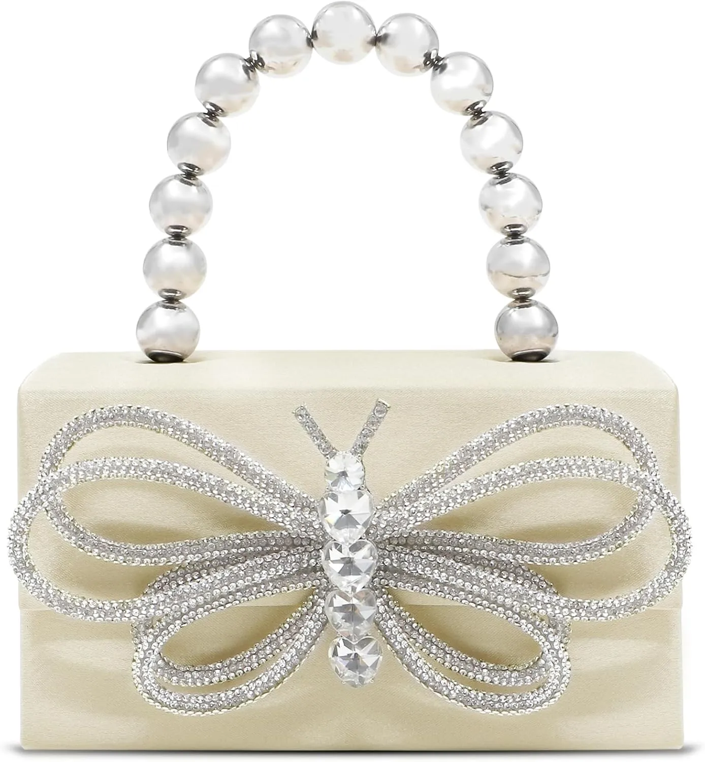 Butterfly Rhinestone Evening Bag, Clutch Purses for Women, Sequin Small Tote Bag, Handbag for Wedding, Prom, Parties, Travel(White)