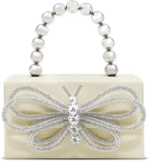 Butterfly Rhinestone Evening Bag, Clutch Purses for Women, Sequin Small Tote Bag, Handbag for Wedding, Prom, Parties, Travel(White)