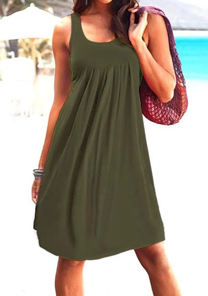 Camisunny Women Casual Loose Tank Dresses Sleeveless Beach Vacation Dress Swing Pleated U Neck Fashion Soft