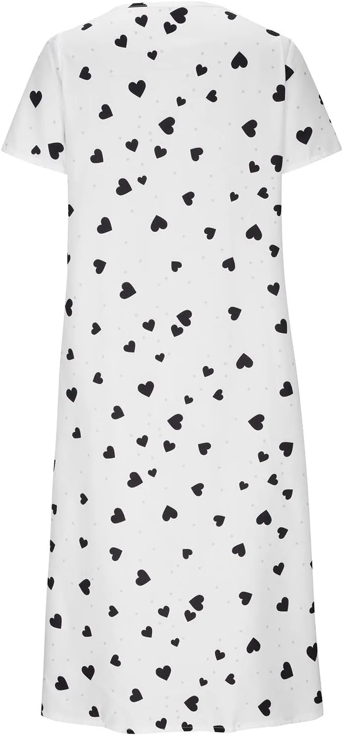 Casual Maxi Dresses for Women Short Sleeve Beach Vacation Sundress Floral Print Loose Flowy A-Line Shirt Dresses