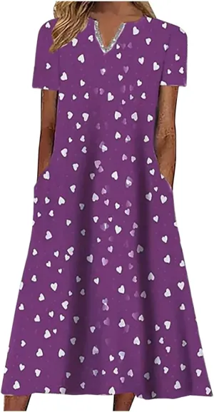 Casual Maxi Dresses for Women Short Sleeve Beach Vacation Sundress Floral Print Loose Flowy A-Line Shirt Dresses