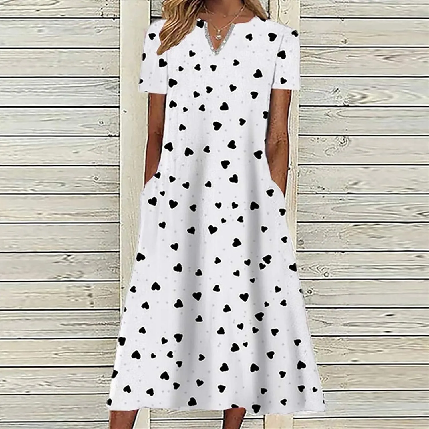 Casual Maxi Dresses for Women Short Sleeve Beach Vacation Sundress Floral Print Loose Flowy A-Line Shirt Dresses