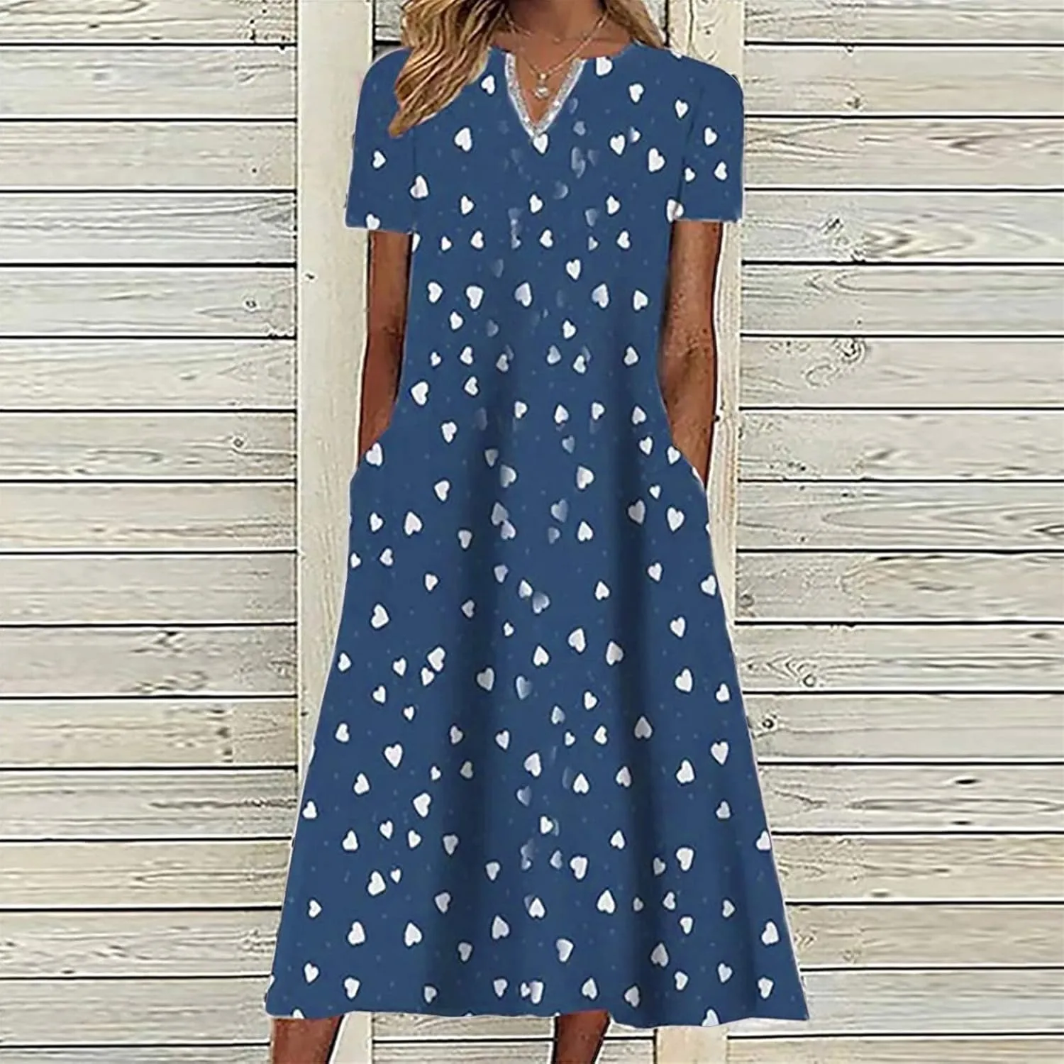 Casual Maxi Dresses for Women Short Sleeve Beach Vacation Sundress Floral Print Loose Flowy A-Line Shirt Dresses