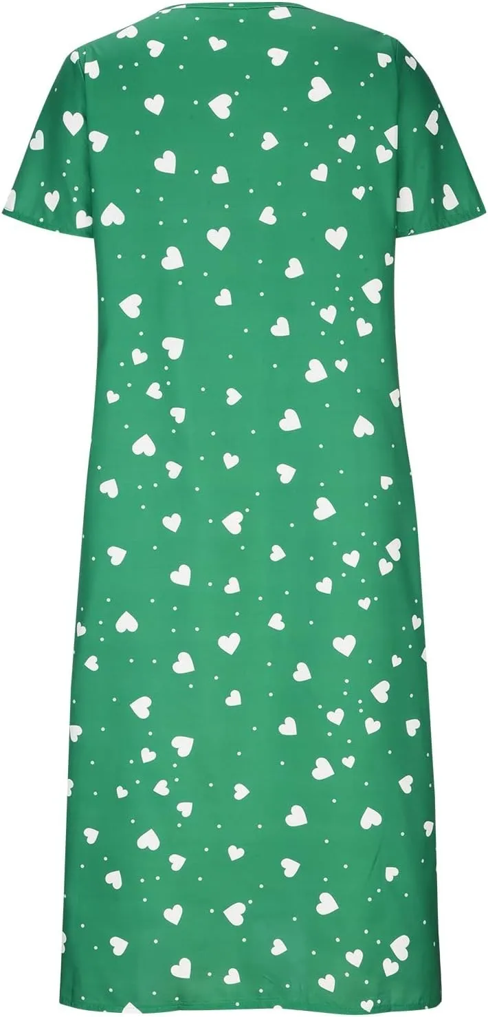 Casual Maxi Dresses for Women Short Sleeve Beach Vacation Sundress Floral Print Loose Flowy A-Line Shirt Dresses