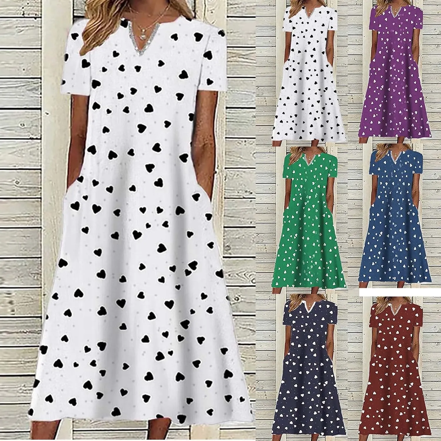 Casual Maxi Dresses for Women Short Sleeve Beach Vacation Sundress Floral Print Loose Flowy A-Line Shirt Dresses