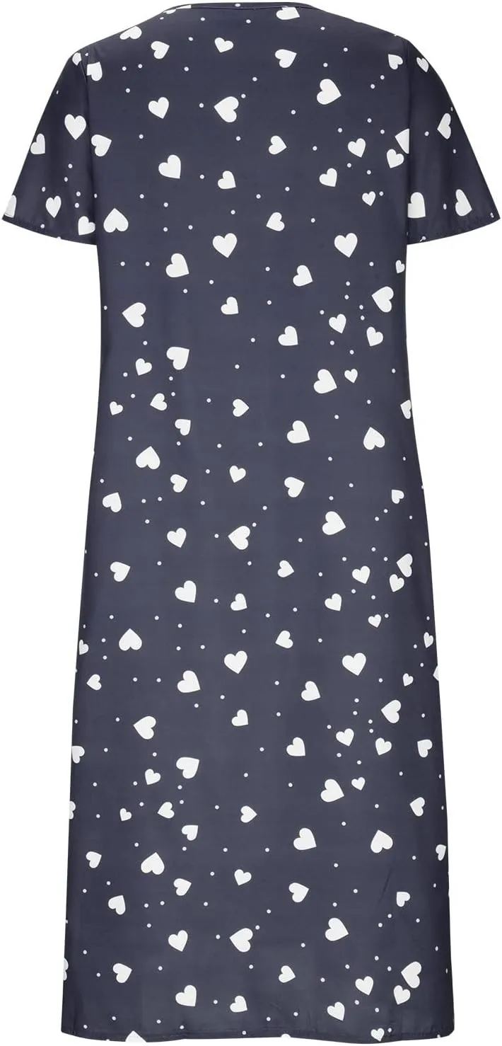 Casual Maxi Dresses for Women Short Sleeve Beach Vacation Sundress Floral Print Loose Flowy A-Line Shirt Dresses