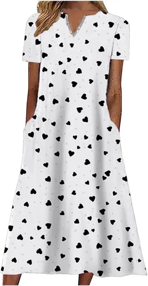 Casual Maxi Dresses for Women Short Sleeve Beach Vacation Sundress Floral Print Loose Flowy A-Line Shirt Dresses