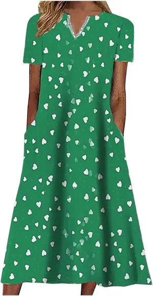 Casual Maxi Dresses for Women Short Sleeve Beach Vacation Sundress Floral Print Loose Flowy A-Line Shirt Dresses