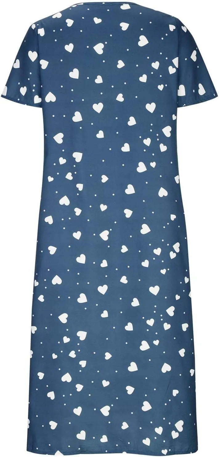 Casual Maxi Dresses for Women Short Sleeve Beach Vacation Sundress Floral Print Loose Flowy A-Line Shirt Dresses