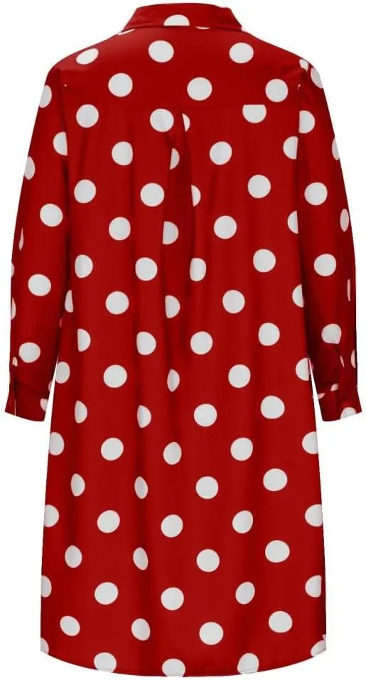 Ceboyel Womens Polka Dots Midi Dress Knee Length Half Sleeve Dresses Casual Loose Shirt Dress Dressy Trendy Summer Outfits
