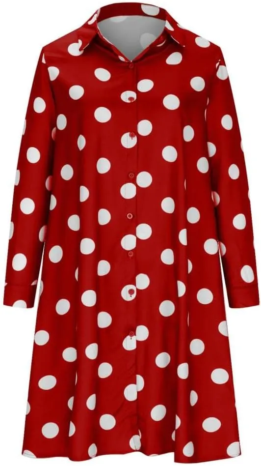 Ceboyel Womens Polka Dots Midi Dress Knee Length Half Sleeve Dresses Casual Loose Shirt Dress Dressy Trendy Summer Outfits