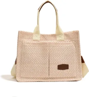 Cherry Tote Bag for Women Canvas Patched Purse Cute Shoulder Bag Multi-Pocket Satchel Handbag for work travel