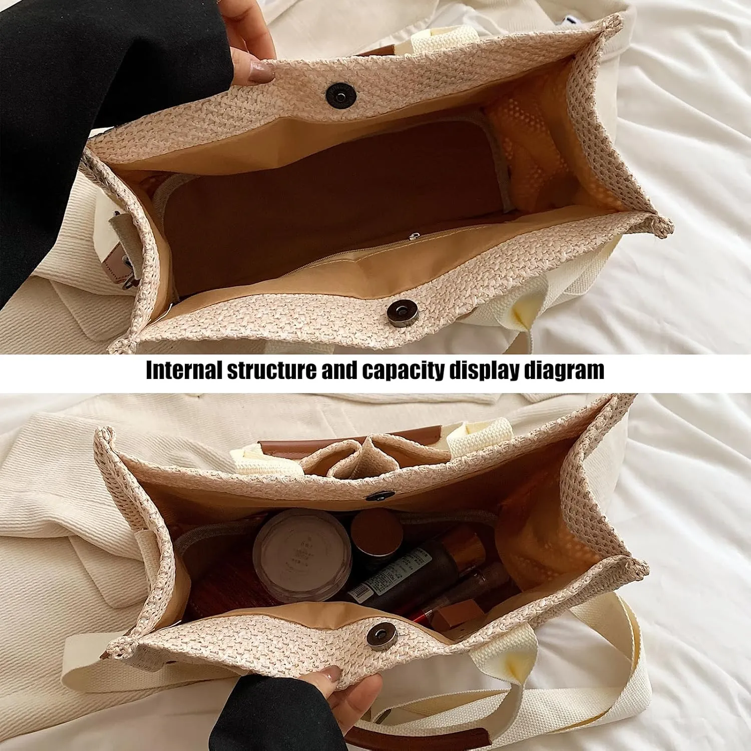 Cherry Tote Bag for Women Canvas Patched Purse Cute Shoulder Bag Multi-Pocket Satchel Handbag for work travel