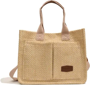 Cherry Tote Bag for Women Canvas Patched Purse Cute Shoulder Bag Multi-Pocket Satchel Handbag for work travel