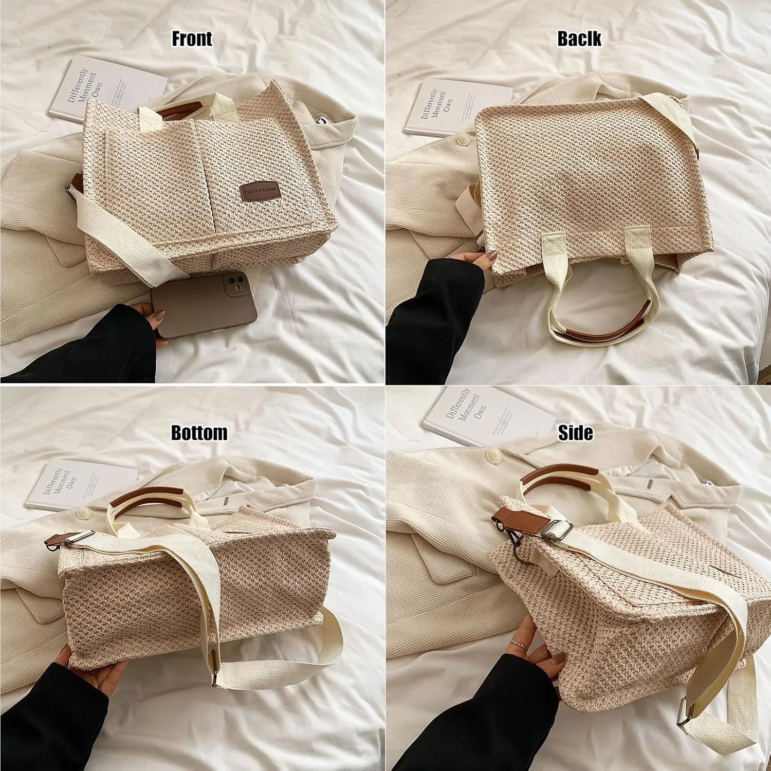 Cherry Tote Bag for Women Canvas Patched Purse Cute Shoulder Bag Multi-Pocket Satchel Handbag for work travel