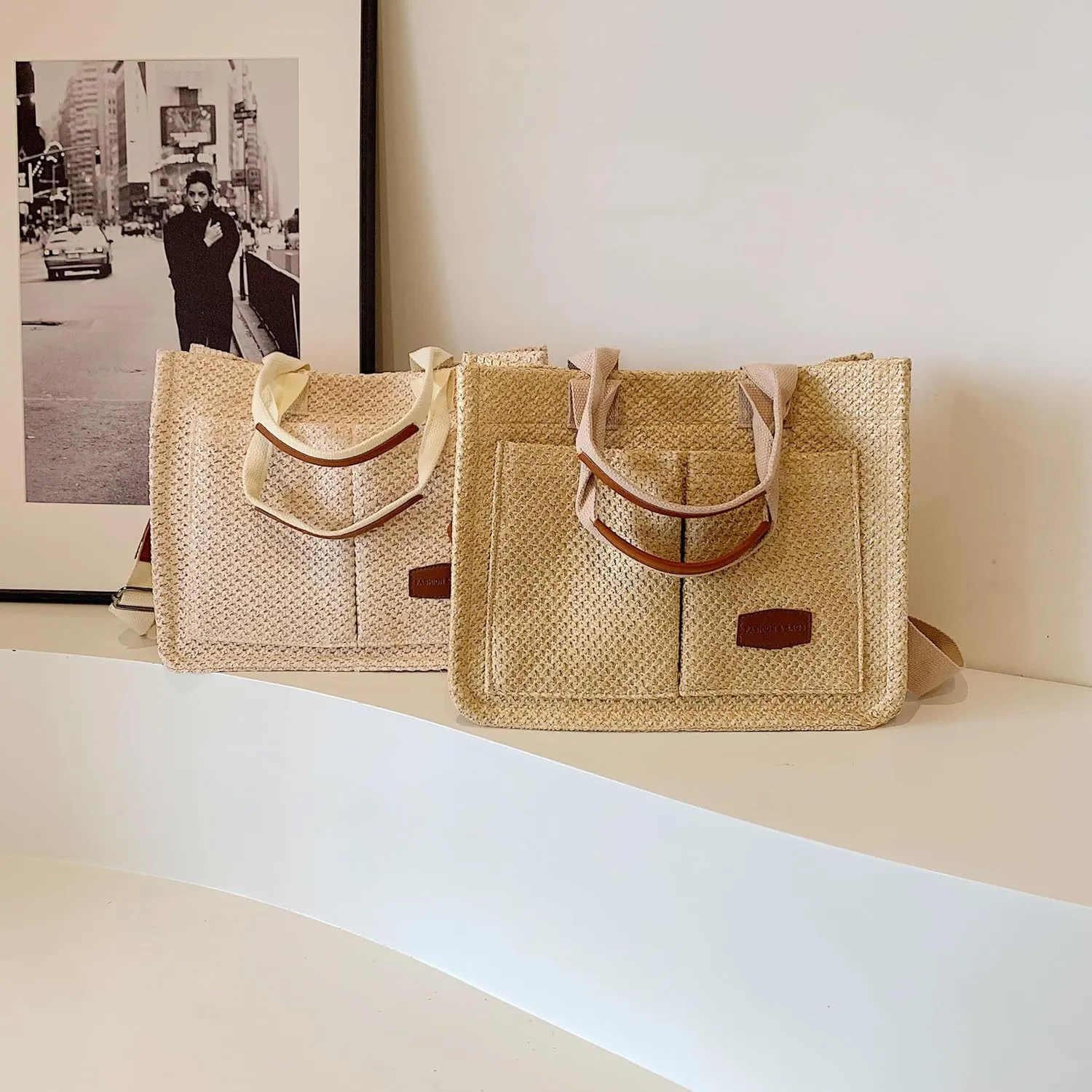 Cherry Tote Bag for Women Canvas Patched Purse Cute Shoulder Bag Multi-Pocket Satchel Handbag for work travel