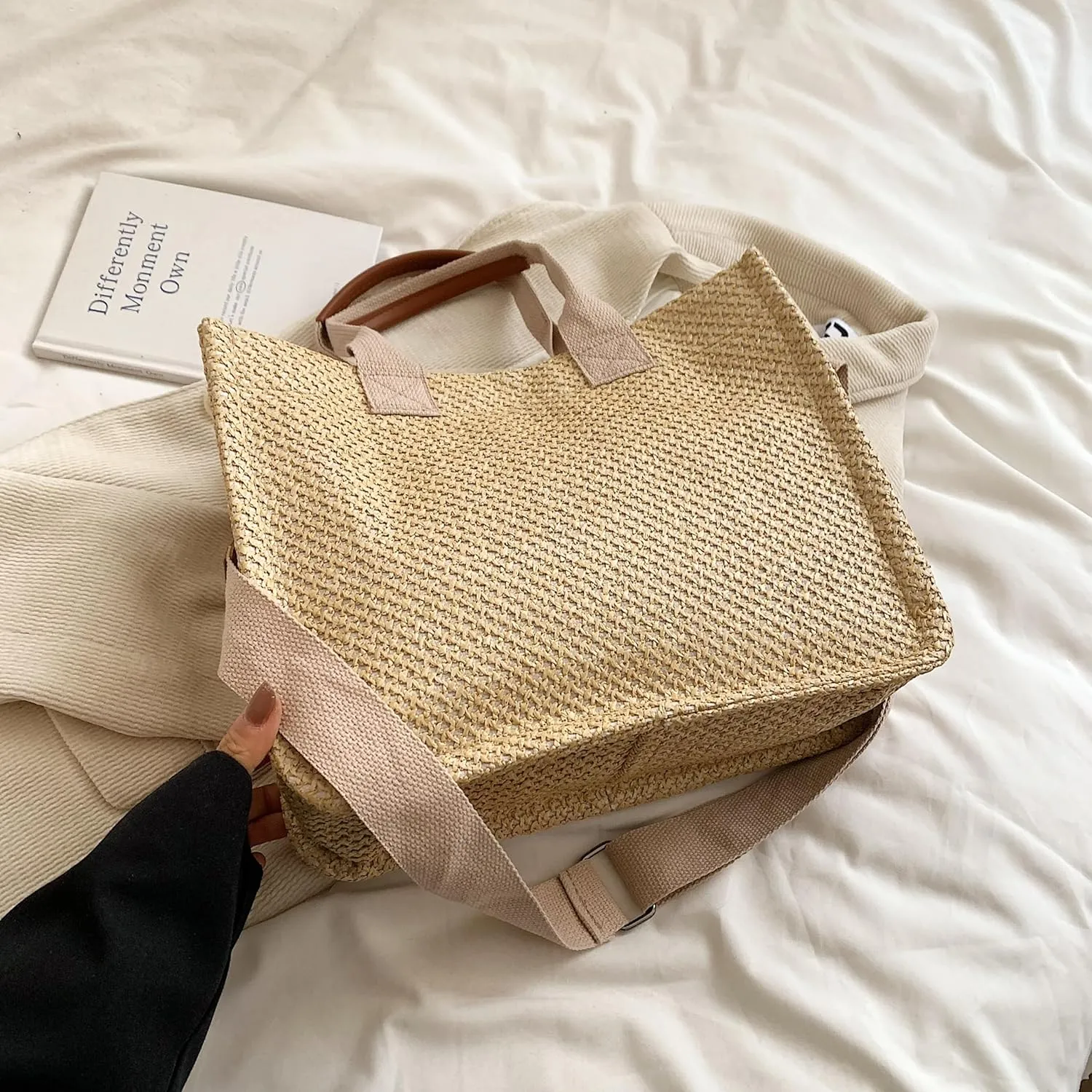 Cherry Tote Bag for Women Canvas Patched Purse Cute Shoulder Bag Multi-Pocket Satchel Handbag for work travel
