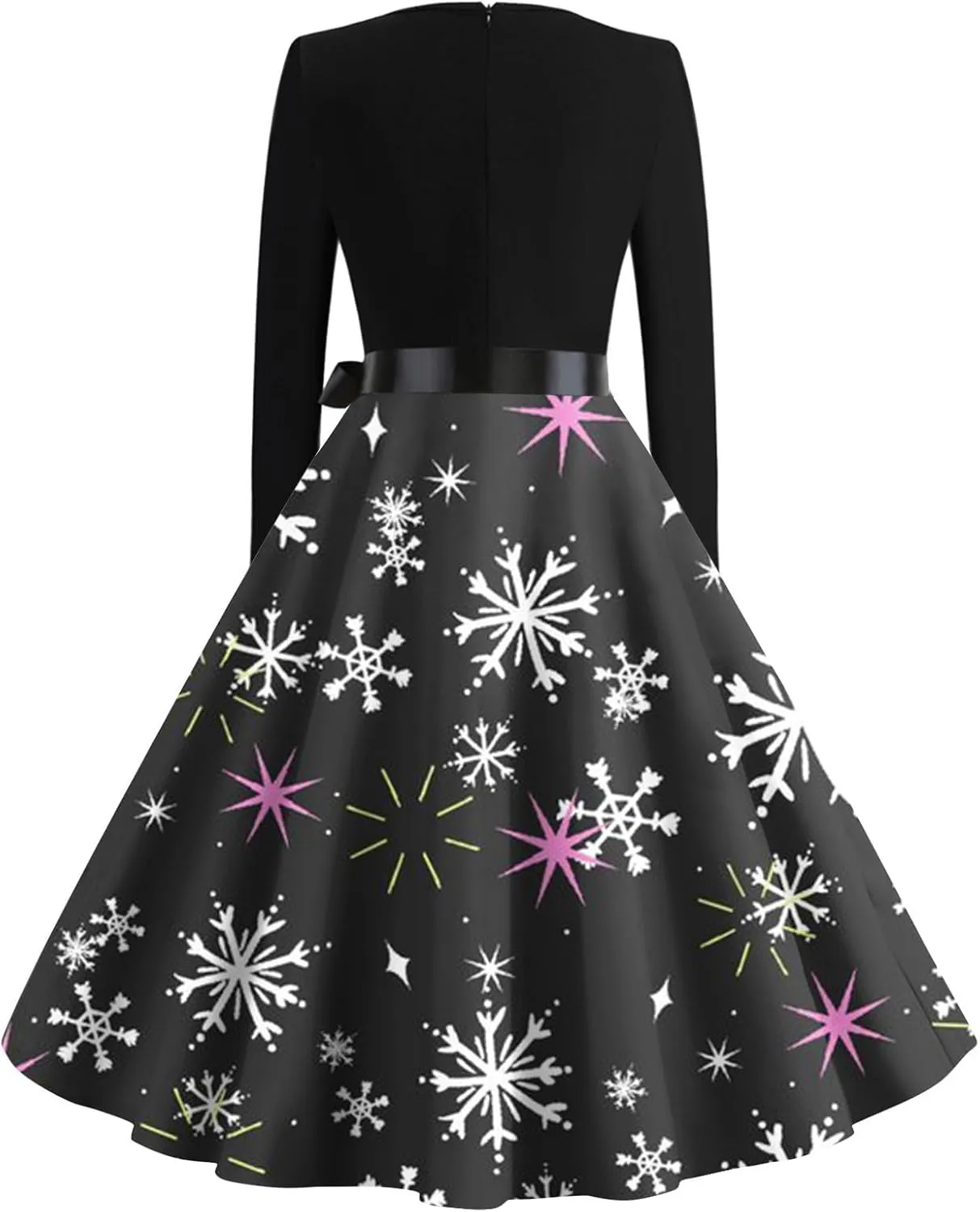 Christmas Dresses for Women Long Sleeve V Neck Aline Prom Hepburn Dress with Belt Cocktail Long Fit and Flare Dresses