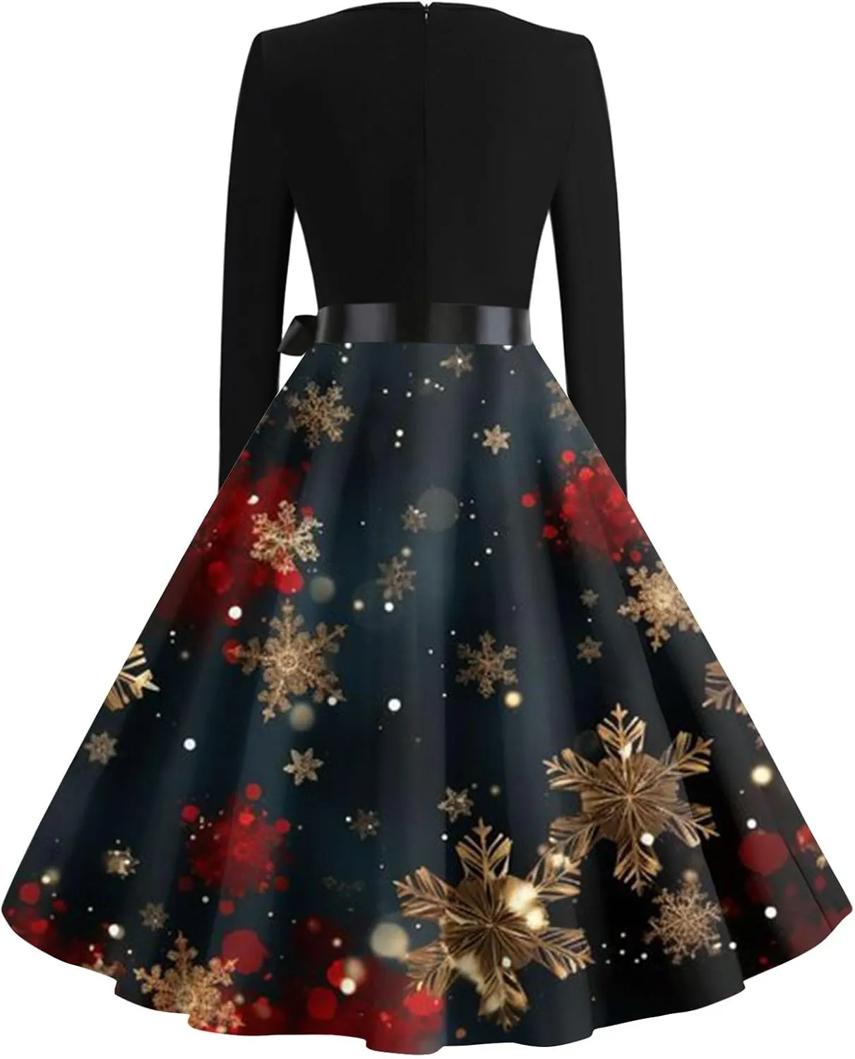 Christmas Dresses for Women Long Sleeve V Neck Aline Prom Hepburn Dress with Belt Cocktail Long Fit and Flare Dresses