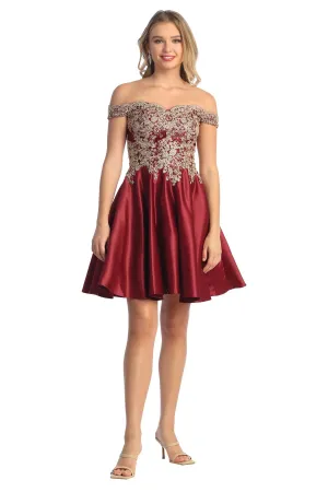 Cindy Collection 1648 Off Shoulder Lace & Satin Short Dress