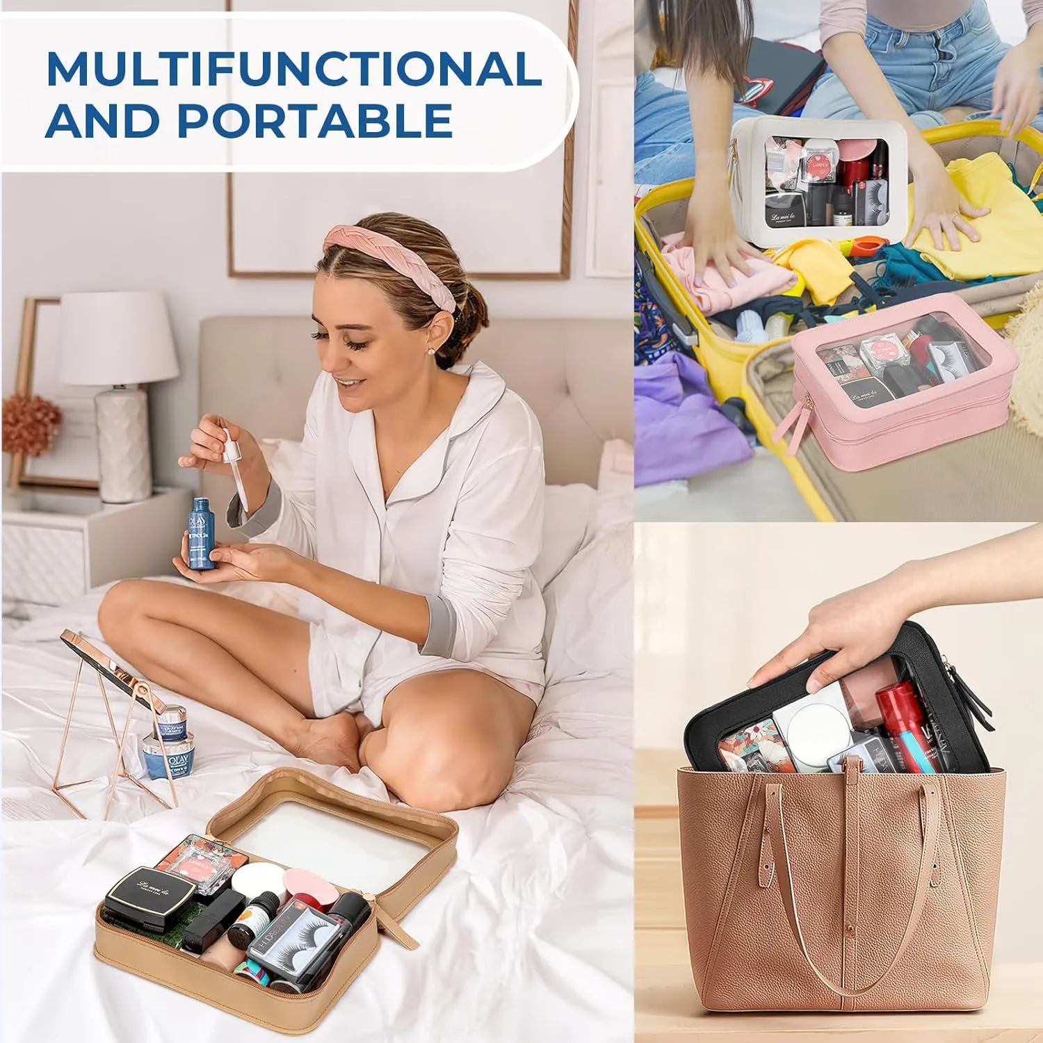 Clear Makeup Bag Cosmetic Organizer Case Clear Cosmetic Bag with Zipper Travel Toiletry Bag for Women Traveling TSA Approved Transparent Bag Car for Essentials