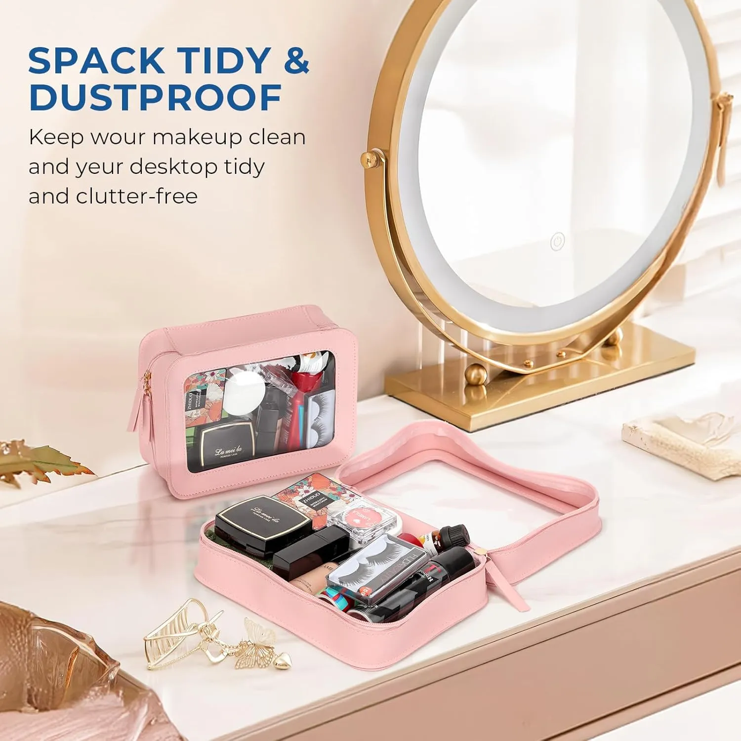 Clear Makeup Bag Cosmetic Organizer Case Clear Cosmetic Bag with Zipper Travel Toiletry Bag for Women Traveling TSA Approved Transparent Bag Car for Essentials